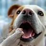 Vet cleaning dog's teeth